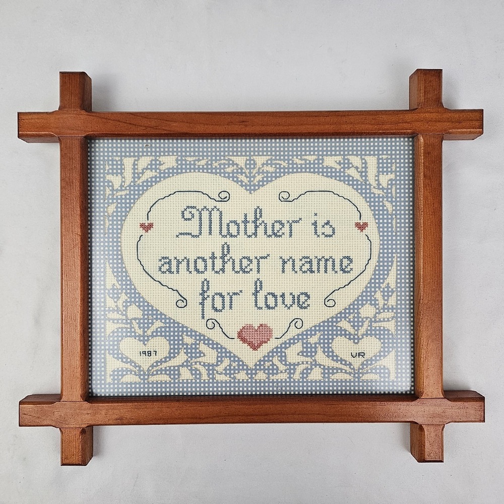 Vintage Grandmacore Framed Cross Stitch Another Word For Love Cottage Handmade
